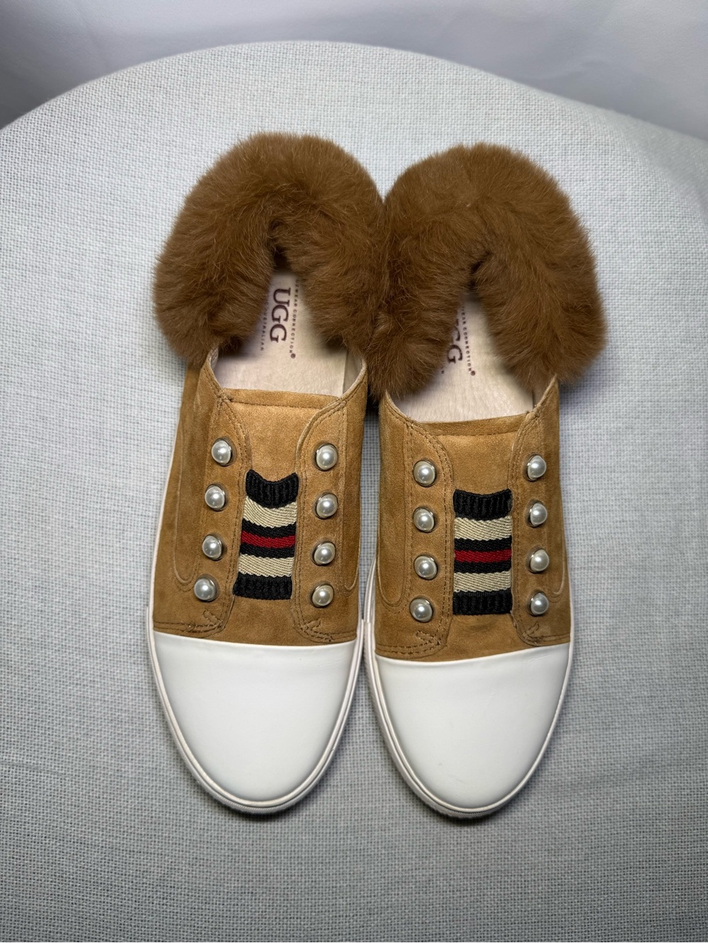 Ozwear Connection Fur Trim Pearl Slip On Sneakers Size 36
